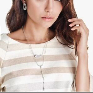 Diamonique Rhodium Played Lariat Necklace